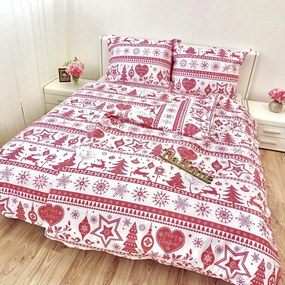 Karácsonyi Christmas piros pamut ágyneműhuzat TiaHome - 1x Párna 90x70cm, 1x Paplan 140x200cm