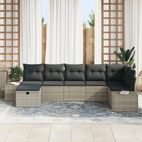 7 Részes Kerti Sofa Szett Párnákkal Világosszürke Polirattan