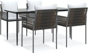 vidaXL 5 részes polyrattan és acél kerti étkezőgarnitúra párnával