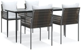 vidaXL 5 részes polyrattan és acél kerti étkezőgarnitúra párnával