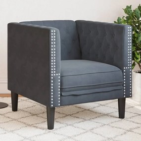sötétszürke bársony Chesterfield kanapé