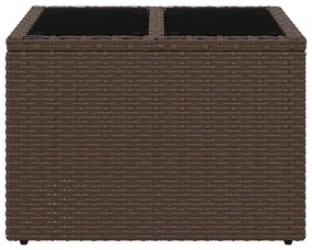 barna polyrattan üveglapos kerti asztal 55 x 55 x 37 cm
