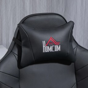 HOMCOM Prémium Gamer Szék, masszázs funkció, dönthető háttámla, lábtartó, acél keret, műbőr, fekete