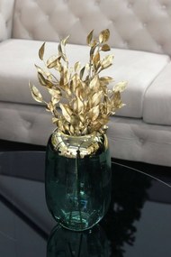Zöld üveg váza arany peremmel 25cm