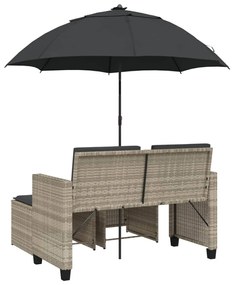 2 személyes polyrattan kerti kanapé napernyővel/székkel