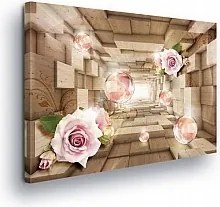 Vászonkép 100x75 Alagút 3D rózsa buborék fény mélység illúzió virágos rózsaszín
