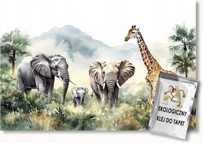 Fotótapéta Flizelina Dzsungel Afrika Állatok Elefánt Zsiráf 200x140 ragasztó