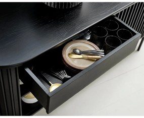 Fekete alacsony komód tolóajtóval, tölgyfa dekorral 73x160 cm Siena – Unique Furniture