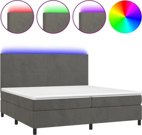 vidaXL sötétszürke bársony rugós és LED-es ágy matraccal 200x200 cm