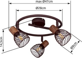 Globo 54817-3 Spot fém rozsdabarna sötét fa megjelenésű betéttel. Ø:280, H:160, exkl. 3xE14 40W 230V