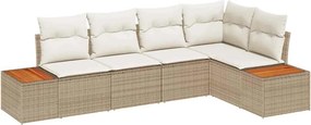 vidaXL Kerti Kanapé Szett párnával 5 pcs bézs és krémszínű Poli rattan