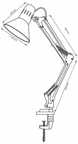 Csíptetős asztali lámpa WORKER 1xE27/10W/230V fehér