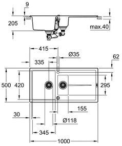 GROHE 31642AP0 - K400 konyhai mosogató 1000 × 500 mm gránit/fekete