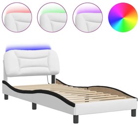 fehér és fekete műbőr ágykeret LED-világítással 90 x 200 cm