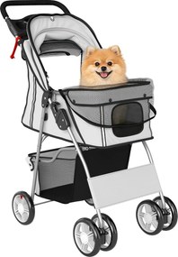 PawHut összecsukható kisállat-babakocsi italtartóval és tárolókosárral, 600D Oxford, acélváz, 75 x 45 x 97 cm – szürke | Aosom