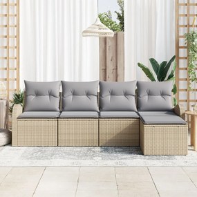 Kerti Kanapé Szett 5 pcs bézs és világosszürke Poli rattan