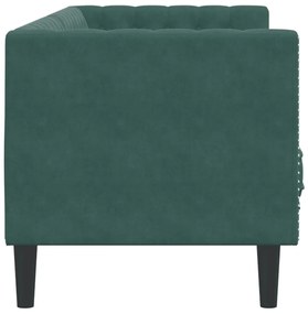 3 személyes sötétzöld bársony Chesterfield kanapé párnákkal