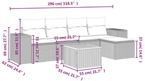 6 részes fekete polyrattan kerti ülőgarnitúra párnákkal