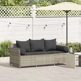 3 személyes világosszürke polyrattan kerti kanapé párnával