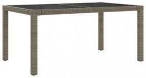 szürke polyrattan és edzett üveg kerti asztal 150 x 90 x 75 cm