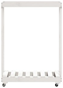 fehér tömör fenyőfa rönktároló kerekekkel 76,5 x 40 x 108 cm