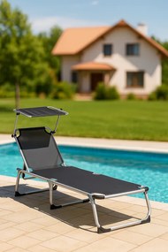 Kerti nyugágy összecsukható napellenzős antracit szín