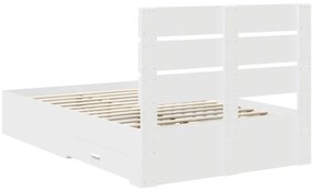 vidaXL Ágykeret fiókkal fejtámlával Fehér 135 x 190 cm Faanyag