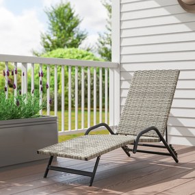 Outsunny Fonott Gyanta Napozóágy, Dönthető Kerti Napozó, 4 Szinten Állítható, S-alakú, Kemping Medence Teraszra, 156 x 62 x 96 cm, barna | Aosom