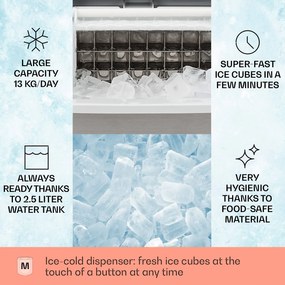 Klarstein Clearcube, jégkocka készítő, 13 kg/24 h, rozsdamentes acél, fekete