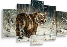 Kép - tigris a havas erdőben, olajfestmény (150x105 cm)