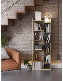 Fekete-natúr színű könyvespolc tölgyfa dekorral 60,5x162 cm Klapo – Marckeric