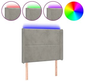 világosszürke bársony LED-es fejtámla 93x16x118/128 cm