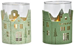 GREEN HOUSES üveg gyertyatartó 13 cm zöld - többféle változatban