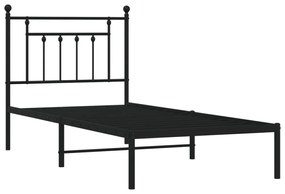 fekete fém ágykeret fejtámlával 90 x 200 cm