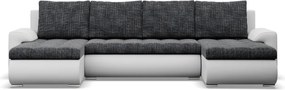Tokio U alakú sarokkanapé, 3 ágyneműtartóval, fonott + műbőr, univerzális oldal, sötétszürke - fehér