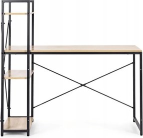 Íróasztal polccal LOFTY 120x60 cm, fekete / tölgy dekoráció