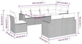 8 részes szürke polyrattan kerti ülőgarnitúra párnákkal