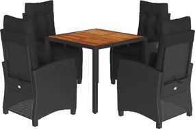 vidaXL 5 részes fekete polyrattan kerti étkezőgarnitúra párnákkal