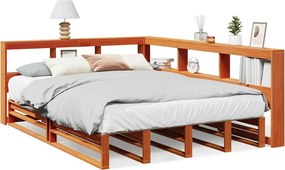 vidaXL barna tömör fenyőfa könyvespolcos ágy matrac nélkül 140 x 200cm