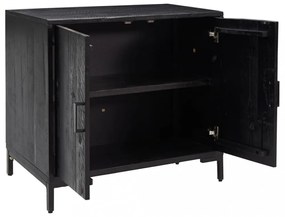 fekete tömör újrahasznosított fenyő tálalószekrény 75x35x70 cm