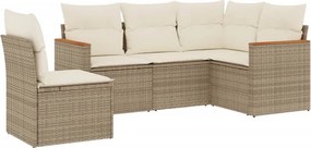 vidaXL 5 részes bézs polyrattan kerti ülőgarnitúra párnákkal