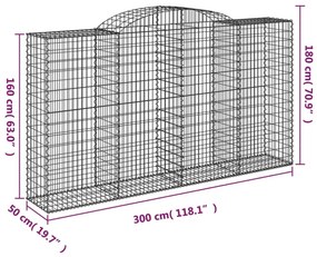 6 db íves horganyzott vas gabion kosár 300x50x160/180 cm