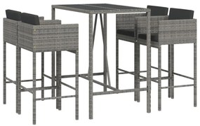 5 részes szürke polyrattan kerti bárszett párnával