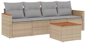 5 részes vegyes bézs polyrattan kerti ülőgarnitúra párnákkal