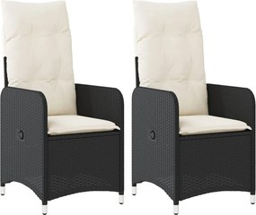 vidaXL 2 db fekete polyrattan dönthető kerti szék párnával