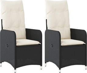 vidaXL 2 db fekete polyrattan dönthető kerti szék párnával