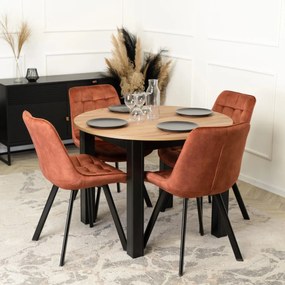 Étkezőgarnitúra 4 db. Rozsdabarna Rick székkel. Bővíthető asztal HARRY 102-142 cm