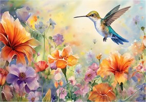 Fotótapéta Kolibri akvarell virágok gyerekszoba tavasz 200x140 +ragasztó