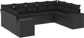 vidaXL 9 részes fekete polyrattan kerti ülőgarnitúra párnákkal