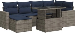 vidaXL 7 részes szürke polyrattan akácfa kerti ülőgarnitúra párnákkal